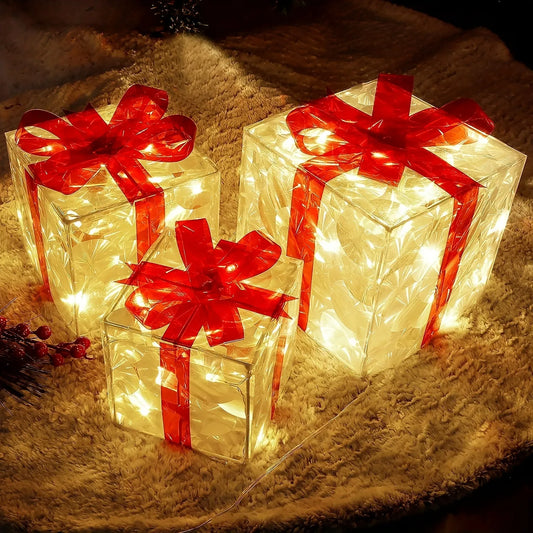 Set of 3 Christmas 60 LED Lighted Gift Boxes