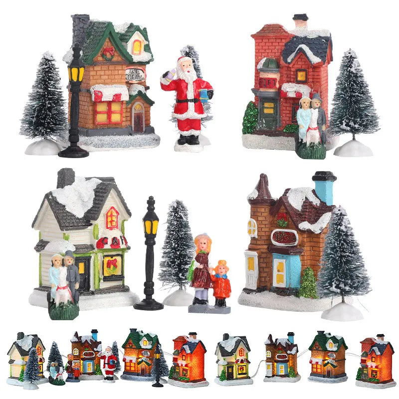 LED Resin Christmas Village Ornaments Set Figurines