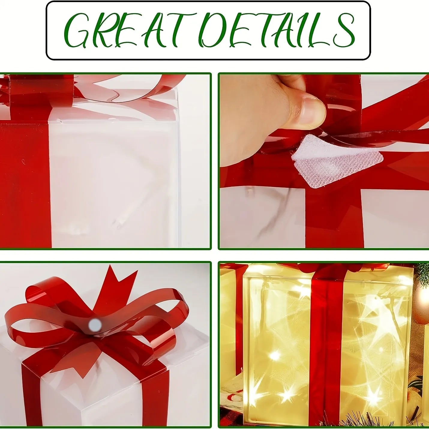 Set of 3 Christmas 60 LED Lighted Gift Boxes