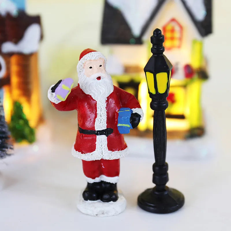LED Resin Christmas Village Ornaments Set Figurines