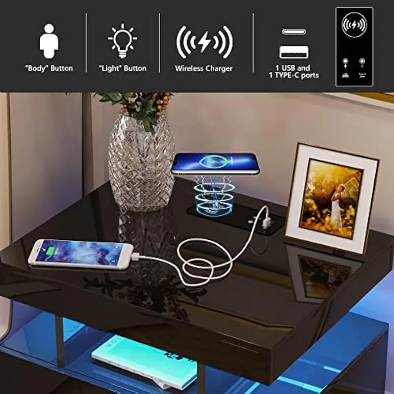 Nightstand with Wireless Charging Station & USB Ports