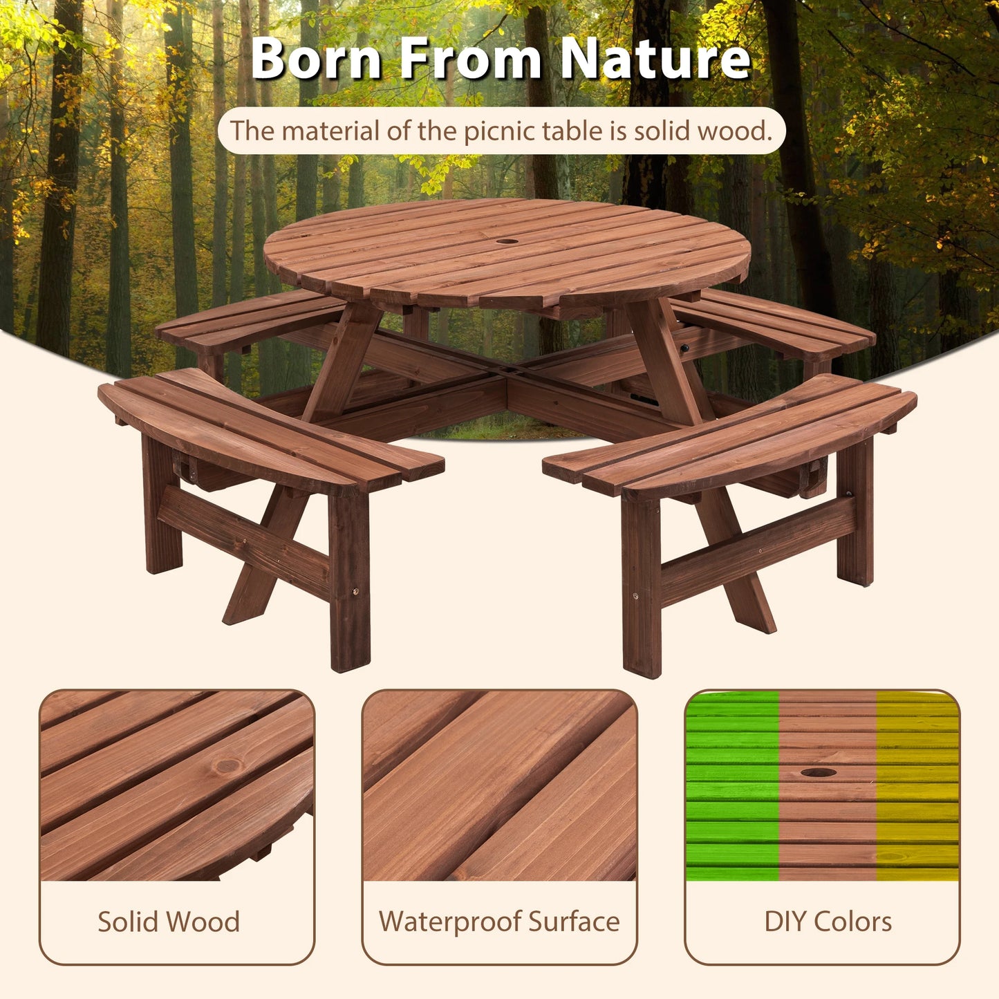 8-Person Outdoor Wooden Picnic Table